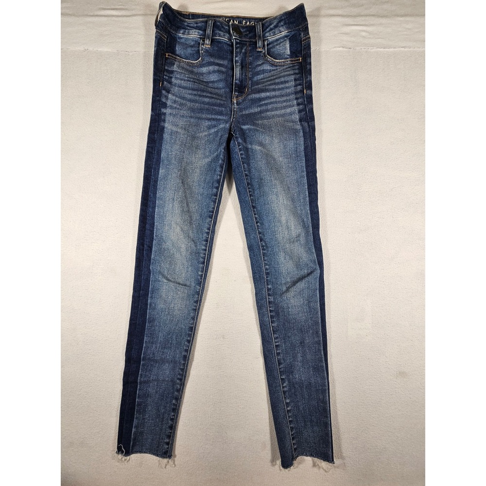 American Eagle Super Hi-Rise Jegging Size 0 Side Stripe Raw Hem Skinny Jeans